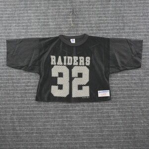 Vintage 90s Logo 7 Raiders Jersey Youth XL Cropped Black Mesh 32 Short Sleeve